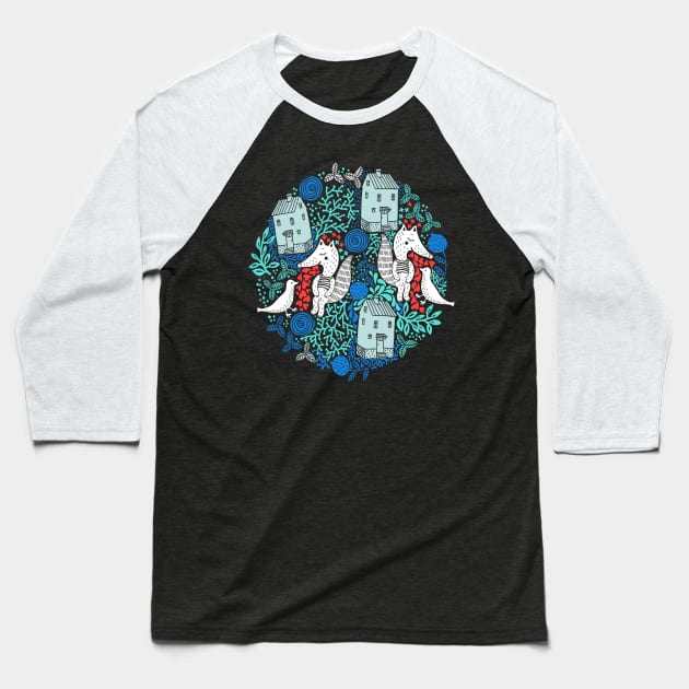 Happy Foxes Baseball T-Shirt by annapaff